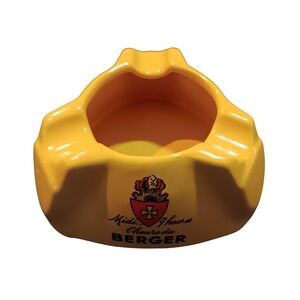 50's Vintage Berger French Yellow Ceramic Ashtray St Amand Hamage Orchies France